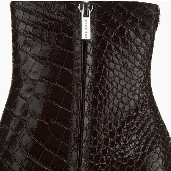 Jimmy Choo Frankie 85MM Embossed Leather Bootie Elegant Chocolate Brown Croc NWT - Picture 6 of 9